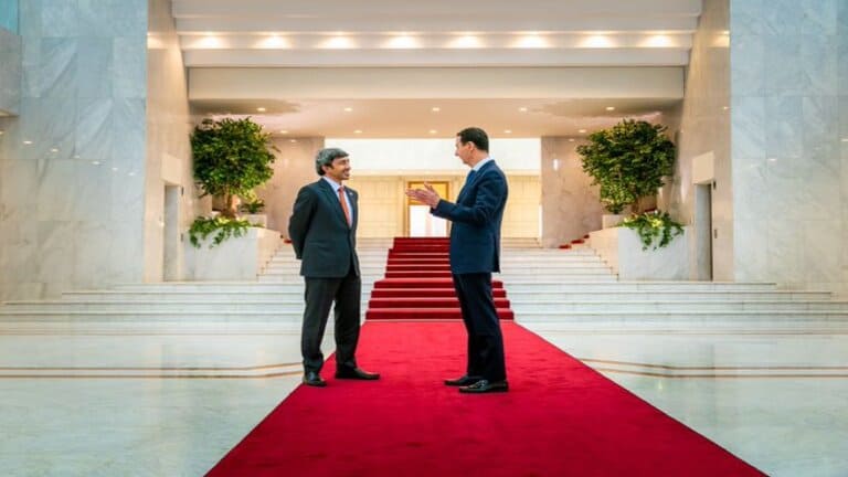 بشار الأسد ووزير الخارجية الإماراتي عبد الله بن زايد آل نهيان - تويتر